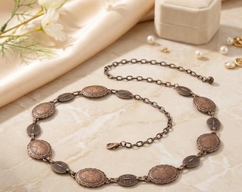 Vintage mynt midjekedja bälte, boho kroppskedja, etniskt myntbälte, festivalsmycken, justerbar midjekedja guld silver brons