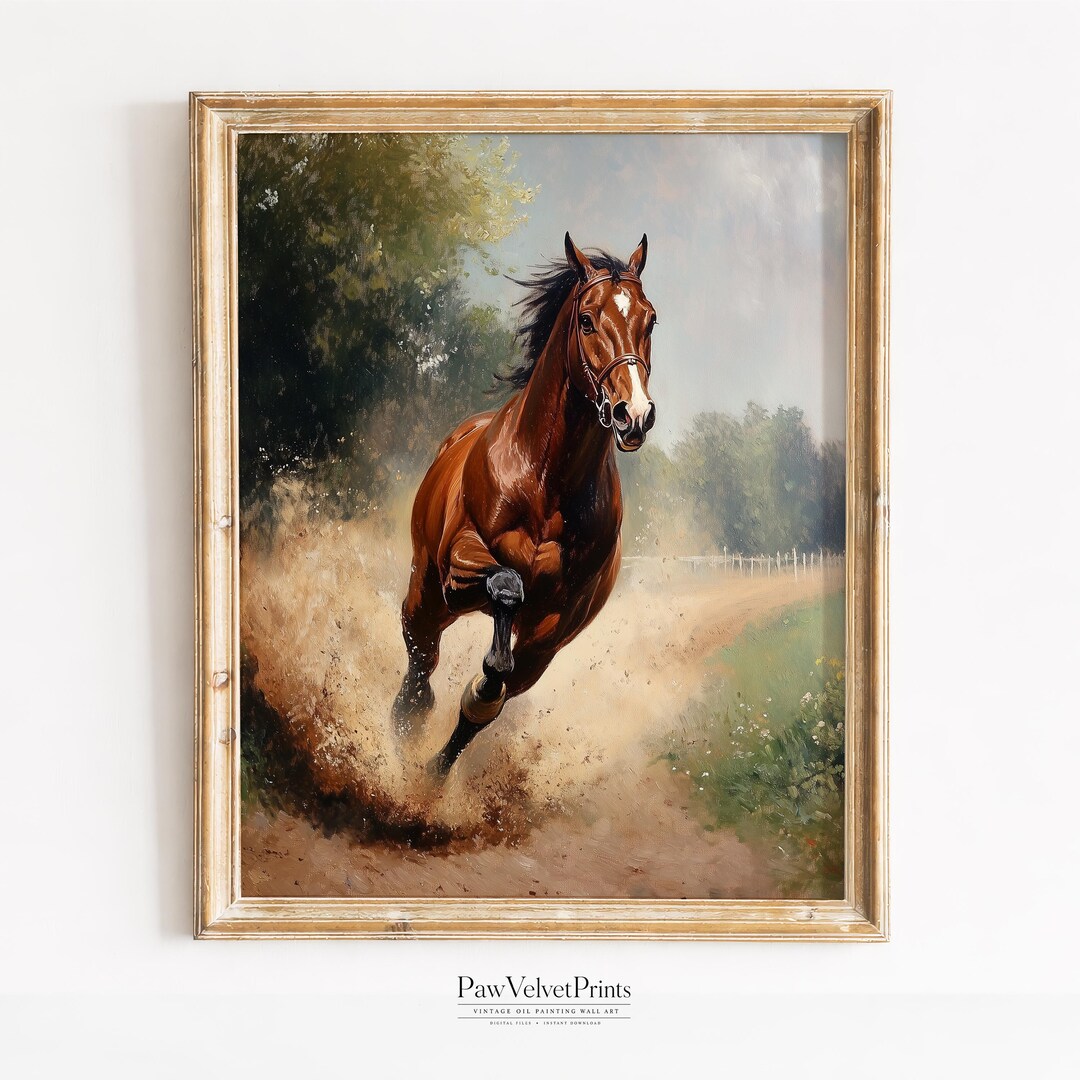 Vintage Horse Oil Painting Printable Wall Art | Rustic Farmhouse Decor ...