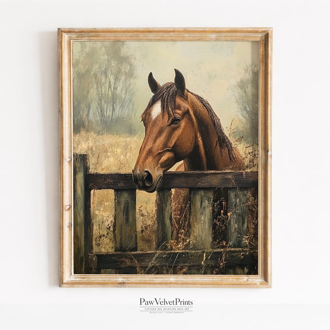 Vintage Horse Oil Painting Printable Art, Rustic Farmhouse Wall Decor ...