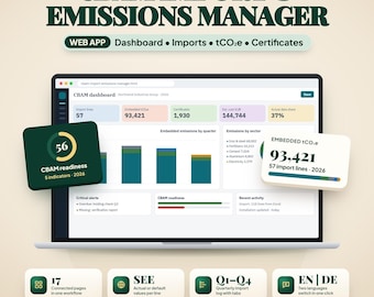 CBAM Management Web App, CBAM Import Tracker, Embedded Emissions Calculator, CBAM Certificates Cost, Quarterly Log, CO2 Emissions Calculator