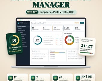 EUDR Due Diligence Web App, Supplier Risk Assessment, Geolocation GeoJSON, Deforestation Check, DDS Tracker, EUDR Compliance Tracker Offline