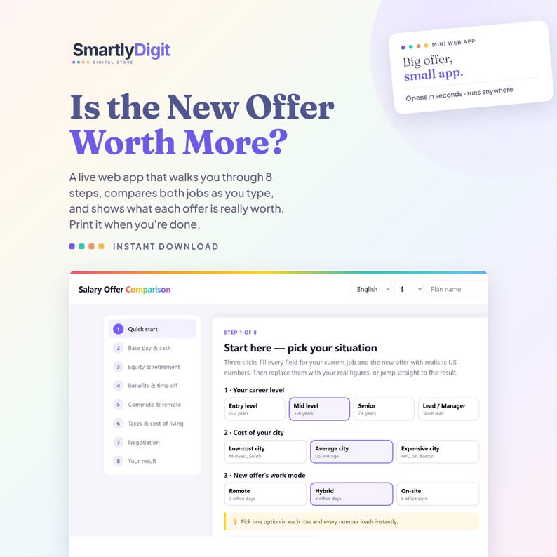 Salary Offer Calculator App, Job Offer Comparison, Total Comp Planner ...
