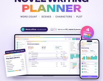 Novel Writing Planner Web App, Word Count Tracker, Scene Board, Character & Plot Planner, Writing Streaks, Query Tracker Offline, No Account
