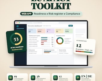 EU AI Act Readiness Web app Toolkit, AI Risk Register, System Inventory, Risk Classification, Compliance Checklist, Governance, Risk Matrix
