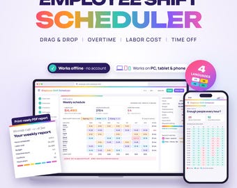 Employee Shift Scheduler Web App, Staff Schedule, Drag & Drop Shift Planner, Overtime and Labor Cost Tracker, Time Off, Shift Rota, Offline