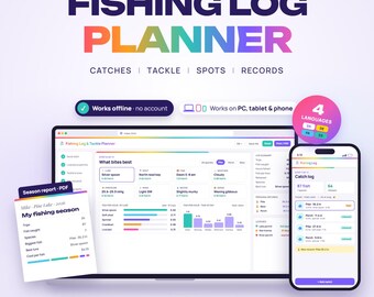 Fishing Log Web App, Catch Tracker, Tackle Inventory, Fishing Spots, Personal Records, What Bites Best Stats, Fishing Stats, WEB Offline