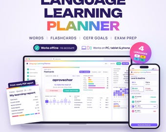 Language Learning Tracker Web App, Study Log, Flashcards With Spaced Repetition, Vocabulary, CEFR Goals, Exam Prep, Study Streak & Hours