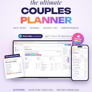 Couples Planner Web App, Date Night Ideas, Random Date Picker, Date Journal, Couple Bucket List, Anniversary Countdown, Gift for Him or Her
