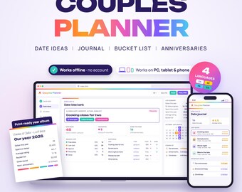 Couples Planner Web App, Date Night Ideas, Random Date Picker, Date Journal, Couple Bucket List, Anniversary Countdown, Gift for Him or Her
