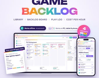 Game Backlog Tracker Web App, Video Game Library, Backlog Board Log, Wishlist & Cost per Hour, Year in Review, What to Play, Achievements