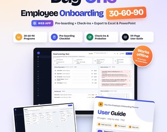 Employee Onboarding Web App, 30 60 90 Day Plan, New Hire Checklist, Onboarding Tracker, HR Template, Preboarding Planner, Probation Tracker
