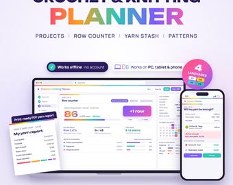 Crochet Planner Web App, Knitting Project Tracker, Row Counter, Yarn Stash Inventory & Pattern Library, Order Pricing, Offline, No Account