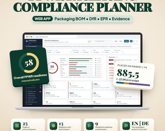 PPWR Packaging Compliance Web App, Packaging BOM, Recycled Content Tracker, Recyclability, EPR Tracker, Gap Analysis, Void Space Calculator