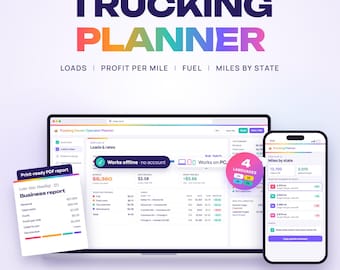 Trucking Owner Operator Planner Web App, Load Tracker, Profit per Mile, Fuel Log, IFTA Miles State, Maintenance Log, Per Diem Weekly Profit