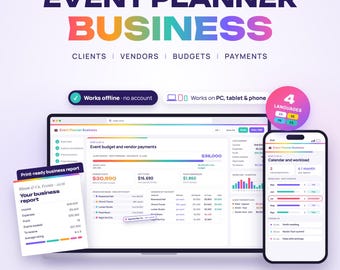 Event Planner Business Web App, Client Tracker, Vendor Database, Proposals & Fees, Event Budget, Workload Calendar, Commissions, Client CRM