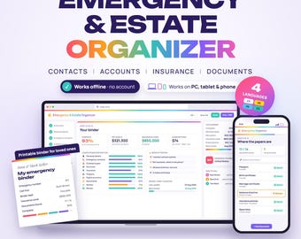 Emergency & Estate Organizer Web App, ICE Binder, If Something Happens To Me Organizer, Estate Planner, Final Wishes, 4 Languages, Offline