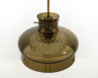 Carl Fagerlund 'Neptune'-hanger voor Orrefors | Scandinavische moderne verlichting van gerookt glas en messing