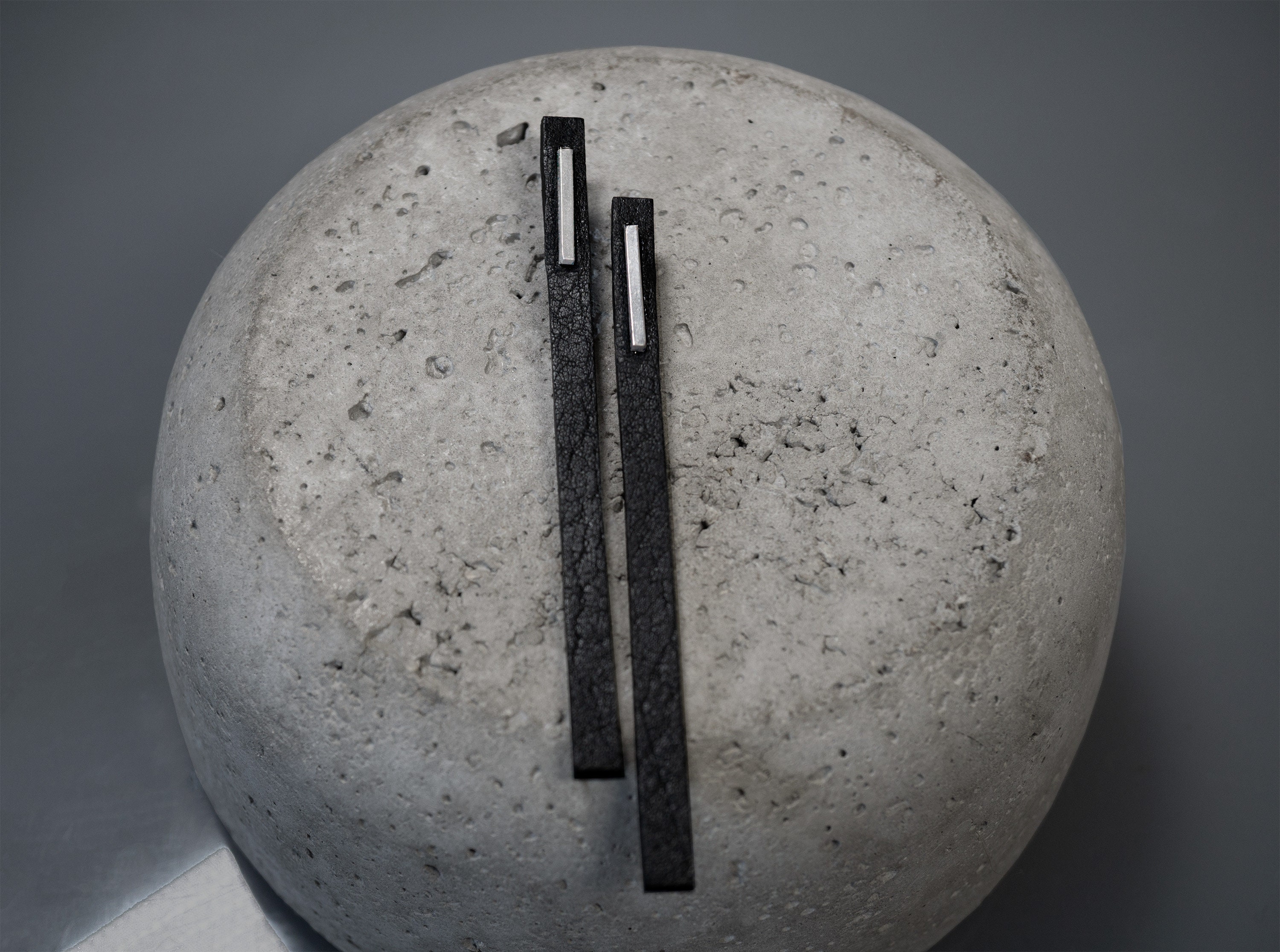 Minimalist Leather Earrings/ Black Earrings/ MINIMAL/ Long / Rectangle/ Surgical Steel