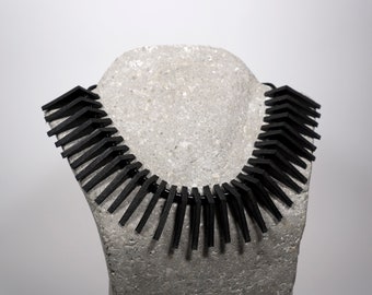 Leather Necklace/ Black Choker/ Bib Necklace/ Statement Choker/ Gift for her/ Goth/ Minimalist/ Elegant/ Urban/ Dark Style/ Unique Jewelry