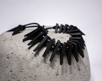 Leather Bracelet/ Black Cuff/ Gift for her/ Goth/ Minimalist/ Elegant/ Urban/ Dark Style/ Unique Jewelry/ Concept Jewelry