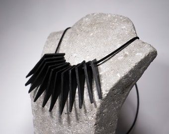 Leather Necklace/ Black Choker/ Bib Necklace/ Statement Choker/ Gift for her/ Goth/ Minimalist/ Elegant/ Urban/ Dark Style/ Unique Jewelry