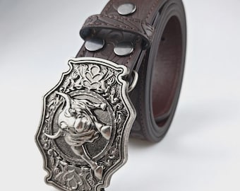 Ceinture de rodéo cowboy en cuir western faite main avec boucle taureau gravée pour homme style vintage
