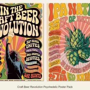 Craft Beer Psychedelic Poster Pack | 6 Vintage 1960s Style Prints | Digital Download | Beer Lover Gift | Bar Wall Art