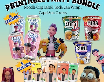 K-Pop Dämonenjäger Etiketten | Saja Boys Soda Can Wraps | Dr. Han Capri Sonne Saft Etikett | Ramenbecher Etikett | Kpop druckbare Gastgeschenke