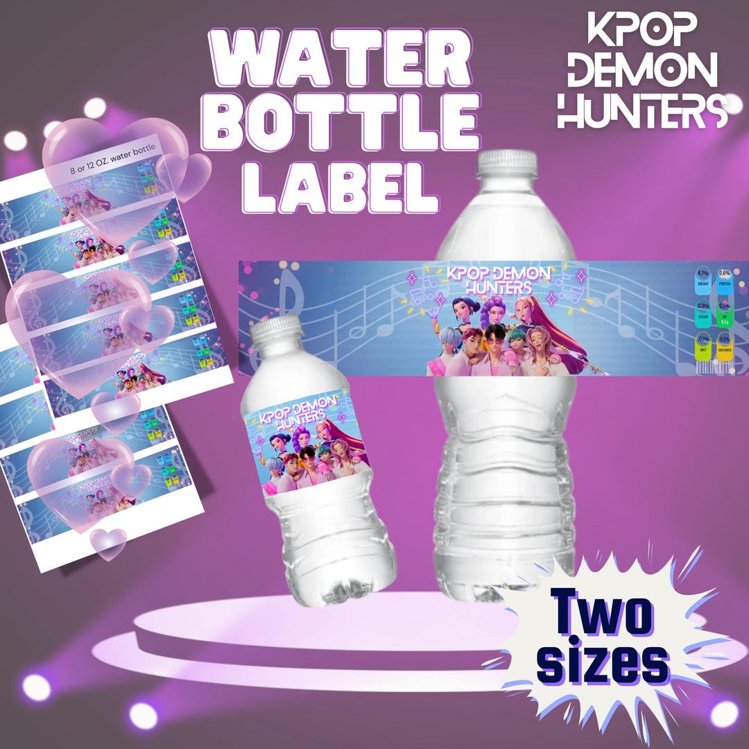 Kpop Demon Hunters Tonic Water Label, Huntrix + Saja Boys Drink Wrapper ...
