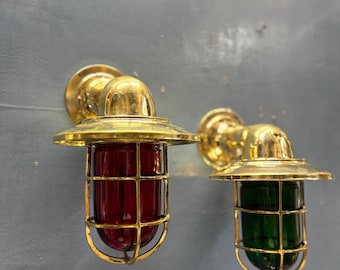 Nautische Schott Wandlampe | Vintage Marine Messing Licht Rot & Grün Glas Wandleuchte
