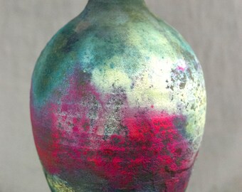 銅マット楽焼ボトル、カラフルなメタリック陶器の花瓶 6.5 インチ