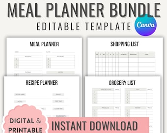 Wöchentlicher Mahlzeitenplaner Bearbeitbar Canva Vorlage Einkaufsliste Druckbarer Lebensmittelplaner Wöchentliches Essenstagebuch Essensplan und Einkaufsliste Rezeptplaner