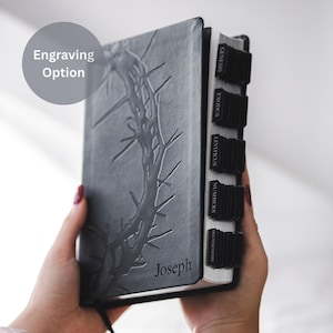 Custom Black KJV Bible with Tabs and Name Engravement Gift for Him Personalized Leather Bible with Name KJV Bible Gifts for Men Baptism Gift