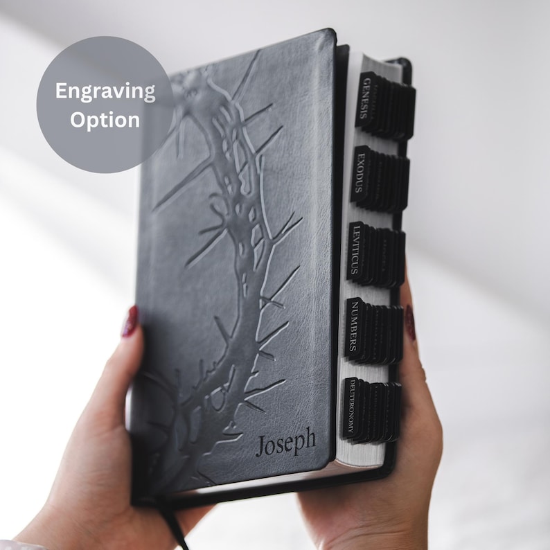 Custom Black KJV Bible with Tabs and Name Engravement Gift for Him Personalized Leather Bible with Name KJV Bible Gifts for Men Baptism Gift