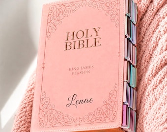 Personalized Pink KJV Bible with Tabs, Large Print Engraved Bible for Women