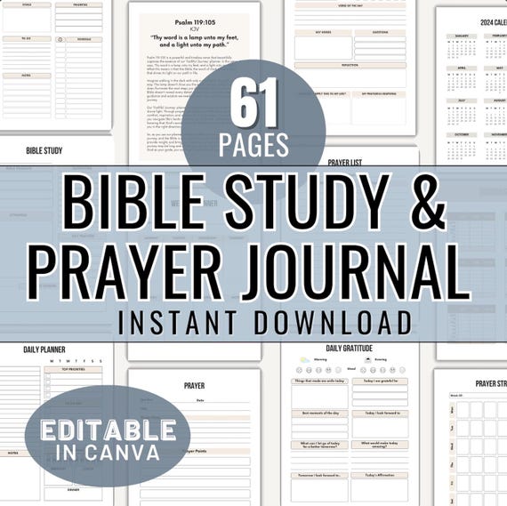 Editable Prayer Journal Printable Bible Study Planner Christian Prayer Book for Women Digital Bible Study Canva Template Prayer Book