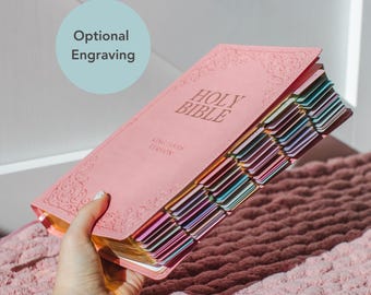 Rosa Lederbibel KJV Bibel für Frauen Tabbed Christian Bibel Kunstleder Bibel Tabs Bunte personalisierte Bibel mit großer Schrift Bibel Geschenk