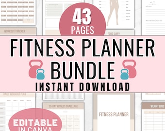 Digitaler Fitnessplaner Bearbeitbare Canva Vorlage für Workout Log Tracker für Weight Loss Tracker Fitness Journal Workout Planner für Mahlzeiten