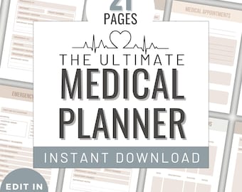 Medizinischer Planer Druckbares Apothekenjournal für Krankheit Medizinischer Planer Bearbeitbarer Blutzucker-Tracker für Medikamente Log Gesundheitsplan-Tracker
