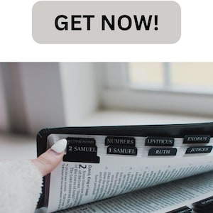 May include: Gray tabbed Bible with a black thorn design and the name "Oliver" engraved. The Bible has black tabs for each book and the text "Get Now!" is visible.