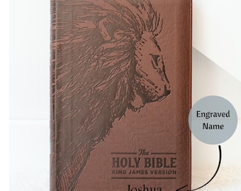 Personalisierte KJV Bibel mit eingraviertem Namen Braun Kunstleder Christian Taufe Geschenk für Ihn Individuelle Gravur Bibel für Männer