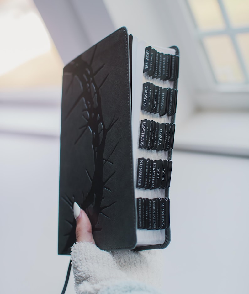 Personalized Black Leather Bible for Men Custom Engraved CSB Bible with Black Tabs Christian Gift for Him with Name Engraving and Tabs