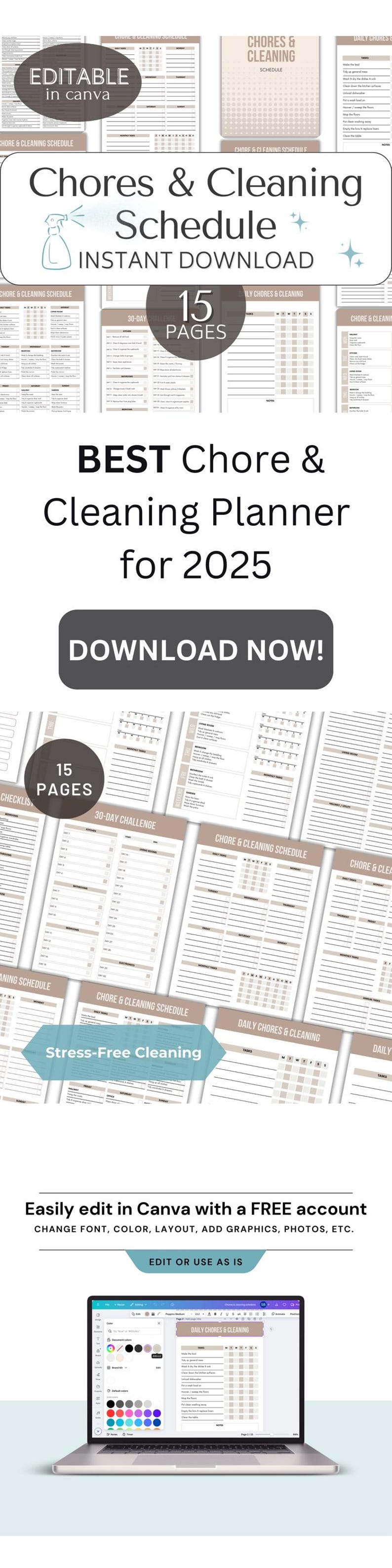 Editable Cleaning Schedule Template Weekly Chore Chart Organizational ...