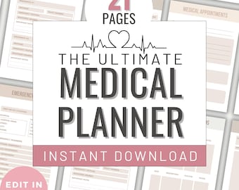 Digitaler Arztplaner für Gesundheitsmanagement Medizinischer Notizen Tracker für Familien Gesundheitsplanung Organizer für Krankenakten Canva Template