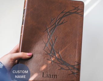 Personalisierte braune Leder KJV Bibel für Männer individuell gravierte Bibel mit Namen Geschenk für ihn christliche Geschenkbibel für die Taufe