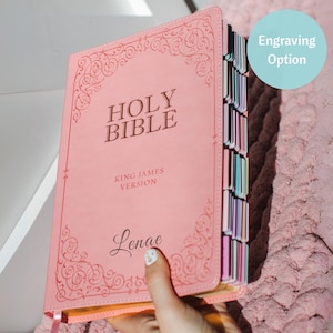 Pink Bible Faux Leather KJV Tabbed Personalized Large Print Bible for Christian Women Faith Inspired Gift for Wife Pink Tabbed Bible Gift