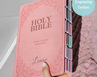 Pink Bibel Kunstleder KJV Tabbed Personalisierte Bibel für christliche Frauen Glaube inspiriert Geschenk für Frau Pink Tabbed Bibel Geschenk