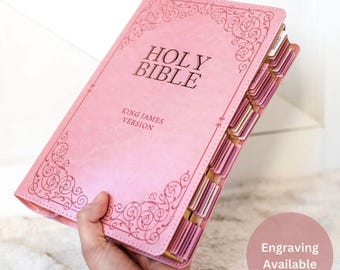 Rosa Bibel mit Tabs für Frauen Christliche Bibel Kunstleder Bibel Tabs Personalisierte gravierte Bibel KJV mit großer Schrift Bibel Geschenk für Frauen