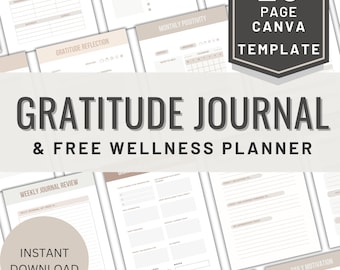 Dankbarkeits-Journal Canva Vorlage Dankbarkeits-Journal Druckbar Psychische Gesundheit Journal Tägliches Dankbarkeits-Tagebuch für Selbstfürsorge Digitaler Download