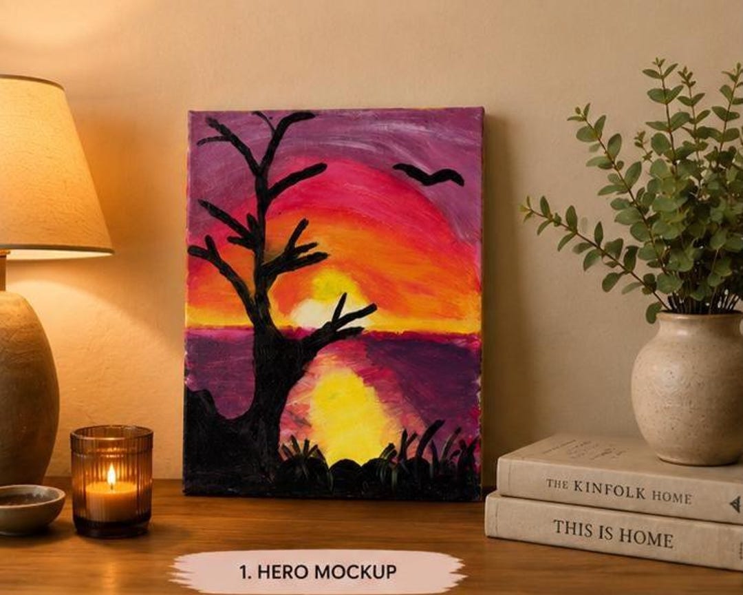 Original Sunset Acrylic Painting on Canvas, Colorful Landscape Wall Art ...